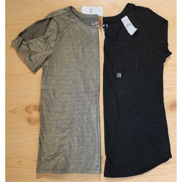 Loft Tees Sz S Black & Green Gold Cotton Short Sleeve Lot Of 2 Cold Shoulder NWT - Picture 1 of 13
